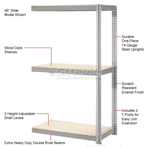 Global Industrial Expandable Add-On Rack 48x24x84 3 Level Wood Deck 1500 lb. Cap Per Level GRY 13 Global Industrial Expandable Add-On Rack 48x24x84 3 Level Wood Deck 1500 lb. Cap Per Level GRY - Image 13