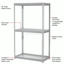 Global Industrial Expandable Starter Rack 96"W x 24"D x 84"H With 3 Level Wire Deck 800 lb. Cap Per Deck - Gray -Shelving Sales Store 785609GY 1wco 6