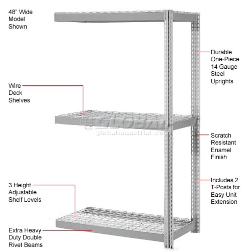 Global Industrial Expandable Add-On Rack 36x18x84 3 Level Wire Deck 1500 lb. Cap Per Level GRY 12 Global Industrial Expandable Add-On Rack 36x18x84 3 Level Wire Deck 1500 lb. Cap Per Level GRY - Image 12