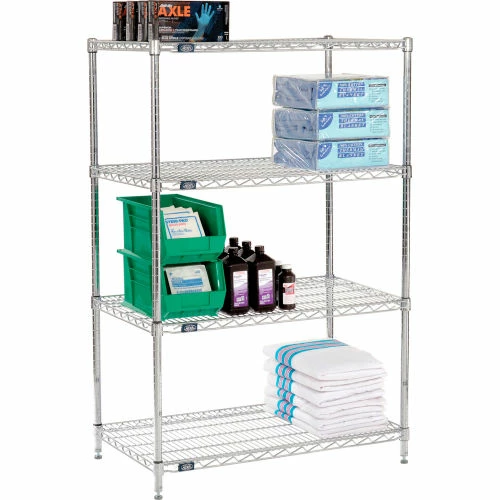 Nexel® Chrome, 4 Tier, Wire Shelving Starter Unit, 42"W x 21"D x 63"H 3 Nexel® Chrome, 4 Tier, Wire Shelving Starter Unit, 42"W x 21"D x 63"H - Image 3