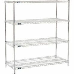 Nexel® Chrome, 4 Tier, Wire Shelving Starter Unit, 54"W x 21"D x 63"H
