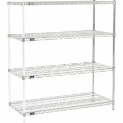 Nexel® Chrome, 4 Tier, Wire Shelving Add-On Unit, 54"W x 21"D x 63"H