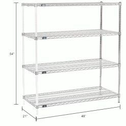 Nexel® Chrome, 4 Tier, Wire Shelving Add-On Unit, 48"W x 21"D x 54"H -Shelving Sales Store 796134IN dim