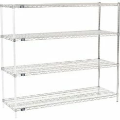 Nexel® Chrome, 4 Tier, Wire Shelving Add-On Unit, 60"W x 21"D x 63"H