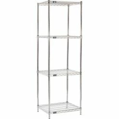 Nexel® Chrome, 4 Tier, Wire Shelving Starter Unit, 24"W x 21"D x 86"H