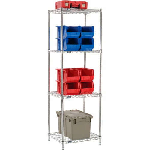Nexel® Chrome, 4 Tier, Wire Shelving Starter Unit, 24"W x 21"D x 86"H 2 Nexel® Chrome, 4 Tier, Wire Shelving Starter Unit, 24"W x 21"D x 86"H - Image 2