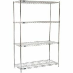 Nexel® Chrome, 4 Tier, Wire Shelving Starter Unit, 54"W x 21"D x 74"H