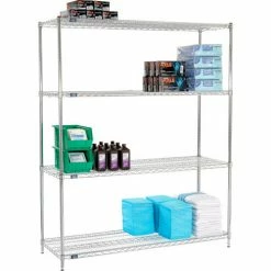 Nexel® Chrome, 4 Tier, Wire Shelving Starter Unit, 72"W x 21"D x 86"H -Shelving Sales Store 796169 02