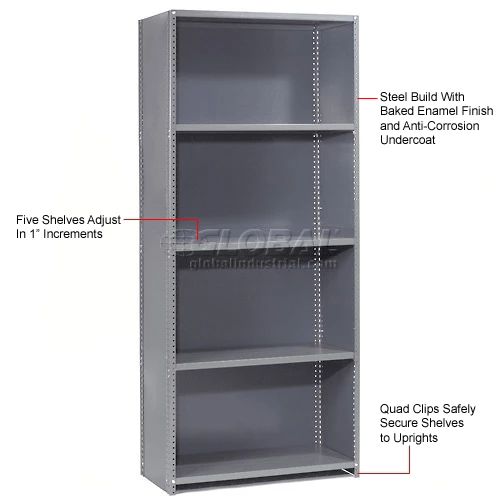 Global Industrial™ Steel Shelving 18 Ga 48" Wx12" Dx97" H Closed Clip 5 Shelves Starter 15 Global Industrial™ Steel Shelving 18 Ga 48" Wx12" Dx97" H Closed Clip 5 Shelves Starter - Image 15