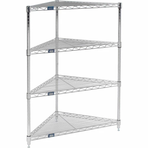 Nexel® Chrome, 4 Tier, Corner Wire Shelving 24"W x 18"D x 54"H 1 Nexel® Chrome, 4 Tier, Corner Wire Shelving 24"W x 18"D x 54"H