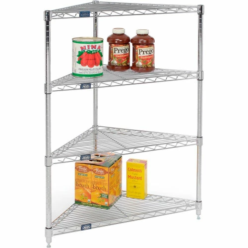 Nexel® Chrome, 4 Tier, Corner Wire Shelving 24"W x 18"D x 54"H 2 Nexel® Chrome, 4 Tier, Corner Wire Shelving 24"W x 18"D x 54"H - Image 2