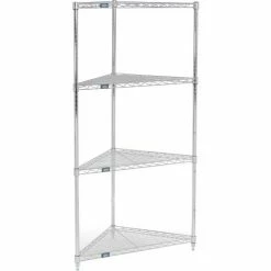 Nexel® Chrome, 4 Tier, Corner Wire Shelving 24"W x 18"D x 63"H
