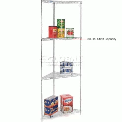 Nexel® Chrome, 4 Tier, Corner Wire Shelving 32"W x 24"D x 86"H -Shelving Sales Store 796622 2wco