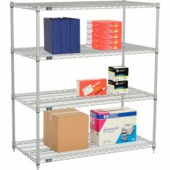 Nexel®, Nexelate®, Silver Epoxy, 4 Tier, Wire Shelving Starter Unit, 48"W x 30"D x 54"H 12 Nexel®, Nexelate®, Silver Epoxy, 4 Tier, Wire Shelving Starter Unit, 48"W x 30"D x 54"H -Shelving Sales Store 797867 02