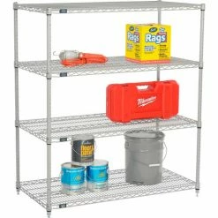 Nexel®, Nexelate®, Silver Epoxy, 4 Tier, Wire Shelving Starter Unit, 48"W x 30"D x 54"H 13 Nexel®, Nexelate®, Silver Epoxy, 4 Tier, Wire Shelving Starter Unit, 48"W x 30"D x 54"H -Shelving Sales Store 797867 03