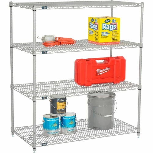 Nexel®, Nexelate®, Silver Epoxy, 4 Tier, Wire Shelving Starter Unit, 48"W x 30"D x 54"H 4 Nexel®, Nexelate®, Silver Epoxy, 4 Tier, Wire Shelving Starter Unit, 48"W x 30"D x 54"H - Image 4
