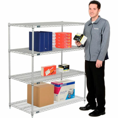 Nexel®, Nexelate®, Silver Epoxy, 4 Tier, Wire Shelving Starter Unit, 48"W x 30"D x 54"H 6 Nexel®, Nexelate®, Silver Epoxy, 4 Tier, Wire Shelving Starter Unit, 48"W x 30"D x 54"H - Image 6