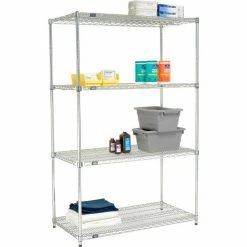 Nexel® Poly-Z-Brite®, 4 Tier, Quick Adjust, Wire Shelving Starter Unit, 48"W x 24"D x 74"H