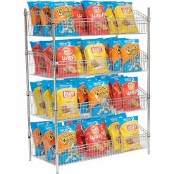 Nexel® Chrome, 4 Tier, Wire Shelf Basket Starter Unit, 48"W x 18"D x 63"H