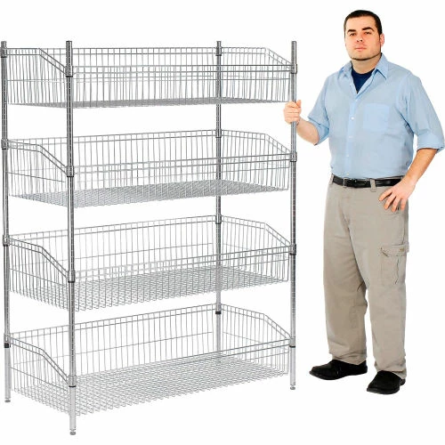 Nexel® Chrome, 4 Tier, Wire Shelf Basket Starter Unit, 36"W x 24"D x 63"H 2 Nexel® Chrome, 4 Tier, Wire Shelf Basket Starter Unit, 36"W x 24"D x 63"H - Image 2