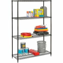 Nexel® Black Epoxy, 4 Tier, Wire Shelving Starter Unit, 36"W x 24"D x 74"H