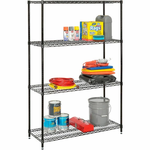 Nexel® Black Epoxy, 4 Tier, Wire Shelving Starter Unit, 36"W x 24"D x 74"H 1 Nexel® Black Epoxy, 4 Tier, Wire Shelving Starter Unit, 36"W x 24"D x 74"H
