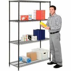 Nexel® Black Epoxy, 4 Tier, Wire Shelving Starter Unit, 48"W x 18"D x 74"H 23 Nexel® Black Epoxy, 4 Tier, Wire Shelving Starter Unit, 48"W x 18"D x 74"H -Shelving Sales Store 798761 03