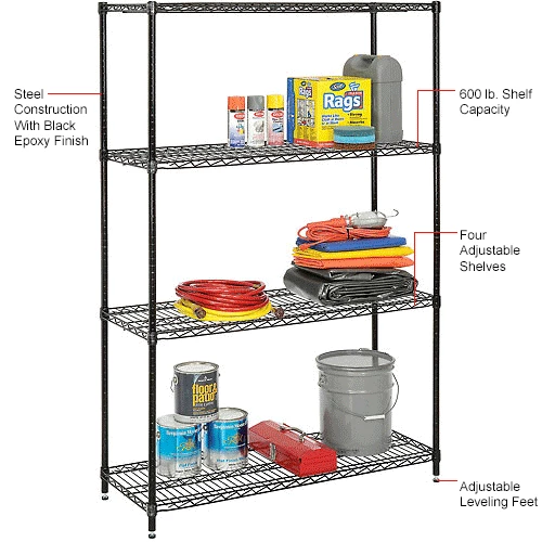 Nexel® Black Epoxy, 4 Tier, Wire Shelving Starter Unit, 48"W x 24"D x 74"H 13 Nexel® Black Epoxy, 4 Tier, Wire Shelving Starter Unit, 48"W x 24"D x 74"H - Image 13