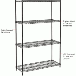 Nexel® Black Epoxy, 4 Tier, Wire Shelving Starter Unit, 48"W x 24"D x 74"H 33 Nexel® Black Epoxy, 4 Tier, Wire Shelving Starter Unit, 48"W x 24"D x 74"H -Shelving Sales Store 798761 2wco 1