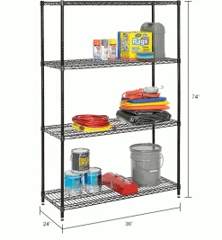 Nexel® Black Epoxy, 4 Tier, Wire Shelving Starter Unit, 36"W x 24"D x 74"H 38 Nexel® Black Epoxy, 4 Tier, Wire Shelving Starter Unit, 36"W x 24"D x 74"H -Shelving Sales Store 798762 dim