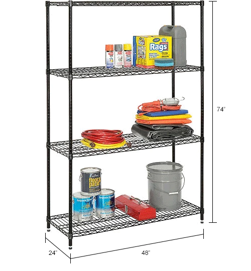 Nexel® Black Epoxy, 4 Tier, Wire Shelving Starter Unit, 48"W x 24"D x 74"H 19 Nexel® Black Epoxy, 4 Tier, Wire Shelving Starter Unit, 48"W x 24"D x 74"H - Image 19