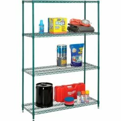 Nexel® Green Epoxy, 4 Tier, Wire Shelving Starter Unit, 48"W x 24"D x 74"H