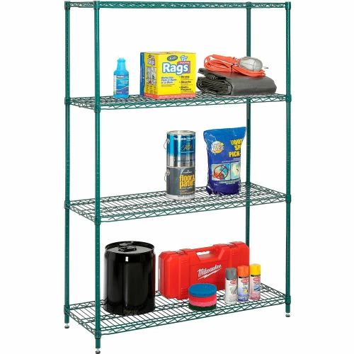 Nexel® Green Epoxy, 4 Tier, Wire Shelving Starter Unit, 48"W x 24"D x 74"H 1 Nexel® Green Epoxy, 4 Tier, Wire Shelving Starter Unit, 48"W x 24"D x 74"H