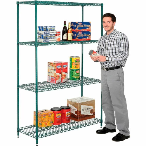 Nexel® Green Epoxy, 4 Tier, Wire Shelving Starter Unit, 48"W x 24"D x 74"H 4 Nexel® Green Epoxy, 4 Tier, Wire Shelving Starter Unit, 48"W x 24"D x 74"H - Image 4