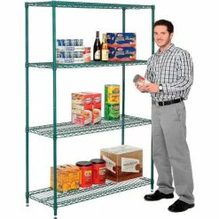 Nexel® Green Epoxy, 4 Tier, Wire Shelving Starter Unit, 48"W x 18"D x 74"H 23 Nexel® Green Epoxy, 4 Tier, Wire Shelving Starter Unit, 48"W x 18"D x 74"H -Shelving Sales Store 798765 03 3