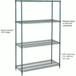 Nexel® Green Epoxy, 4 Tier, Wire Shelving Starter Unit, 48"W x 18"D x 74"H 33 Nexel® Green Epoxy, 4 Tier, Wire Shelving Starter Unit, 48"W x 18"D x 74"H -Shelving Sales Store 798765 2wco 3