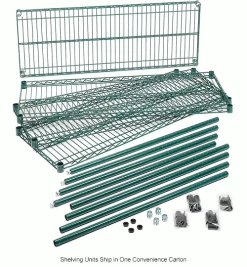 Nexel® Green Epoxy, 4 Tier, Wire Shelving Starter Unit, 48"W x 24"D x 74"H 34 Nexel® Green Epoxy, 4 Tier, Wire Shelving Starter Unit, 48"W x 24"D x 74"H -Shelving Sales Store 798765 3wco 1