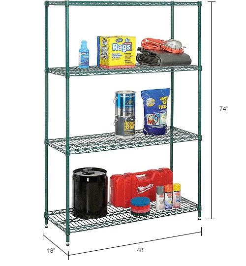 Nexel® Green Epoxy, 4 Tier, Wire Shelving Starter Unit, 48"W x 18"D x 74"H 19 Nexel® Green Epoxy, 4 Tier, Wire Shelving Starter Unit, 48"W x 18"D x 74"H - Image 19