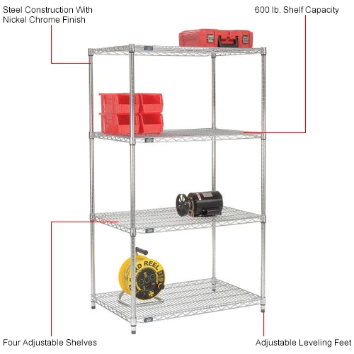 Nexel® Chrome, 4 Tier, Wire Shelving Starter Unit, 36"W X 18"D X 74"H 19 Nexel® Chrome, 4 Tier, Wire Shelving Starter Unit, 36"W X 18"D X 74"H - Image 19