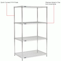 Nexel® Chrome, 4 Tier, Wire Shelving Starter Unit, 36"W X 18"D X 74"H 44 Nexel® Chrome, 4 Tier, Wire Shelving Starter Unit, 36"W X 18"D X 74"H -Shelving Sales Store 798768NCIN 2wco