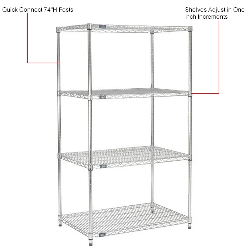 Nexel® Chrome, 4 Tier, Wire Shelving Starter Unit, 36"W X 18"D X 74"H 20 Nexel® Chrome, 4 Tier, Wire Shelving Starter Unit, 36"W X 18"D X 74"H - Image 20