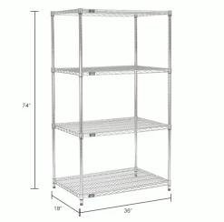 Nexel® Chrome, 4 Tier, Wire Shelving Starter Unit, 36"W X 18"D X 74"H 49 Nexel® Chrome, 4 Tier, Wire Shelving Starter Unit, 36"W X 18"D X 74"H -Shelving Sales Store 798768NCIN dim
