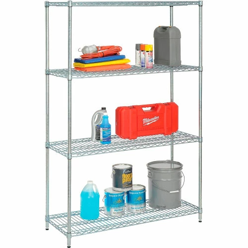 Nexel® Zinc Chromate, 4 Tier, Wire Shelving Starter Unit, 48"W x 24"D x 74"H 1 Nexel® Zinc Chromate, 4 Tier, Wire Shelving Starter Unit, 48"W x 24"D x 74"H