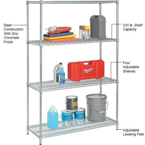 Nexel® Zinc Chromate, 4 Tier, Wire Shelving Starter Unit, 48"W x 24"D x 74"H 13 Nexel® Zinc Chromate, 4 Tier, Wire Shelving Starter Unit, 48"W x 24"D x 74"H - Image 13