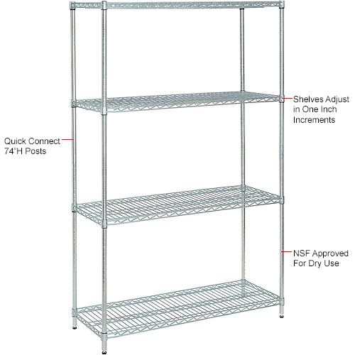 Nexel® Zinc Chromate, 4 Tier, Wire Shelving Starter Unit, 48"W x 24"D x 74"H 14 Nexel® Zinc Chromate, 4 Tier, Wire Shelving Starter Unit, 48"W x 24"D x 74"H - Image 14