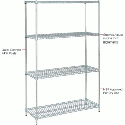 Nexel® Zinc Chromate, 4 Tier, Wire Shelving Starter Unit, 36"W x 24"D x 74"H 33 Nexel® Zinc Chromate, 4 Tier, Wire Shelving Starter Unit, 36"W x 24"D x 74"H -Shelving Sales Store 798769 2wco