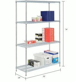 Nexel® Zinc Chromate, 4 Tier, Wire Shelving Starter Unit, 36"W x 24"D x 74"H 38 Nexel® Zinc Chromate, 4 Tier, Wire Shelving Starter Unit, 36"W x 24"D x 74"H -Shelving Sales Store 798770 dim