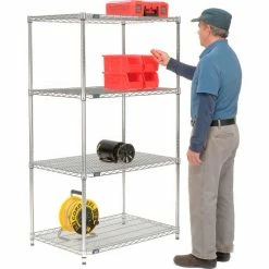Nexel® Chrome, 4 Tier, Wire Shelving Starter Unit, 36"W X 18"D X 74"H 30 Nexel® Chrome, 4 Tier, Wire Shelving Starter Unit, 36"W X 18"D X 74"H -Shelving Sales Store 798777 02