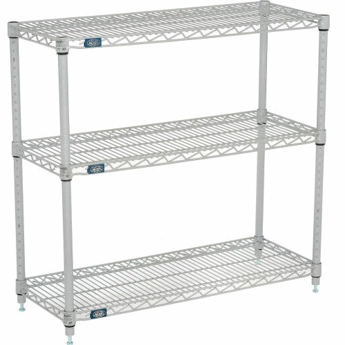 Nexel®, Nexelate®, Silver Epoxy, 3 Tier, Wire Shelving Starter Unit, 48"W x 14"D x 34"H 2 Nexel®, Nexelate®, Silver Epoxy, 3 Tier, Wire Shelving Starter Unit, 48"W x 14"D x 34"H - Image 2