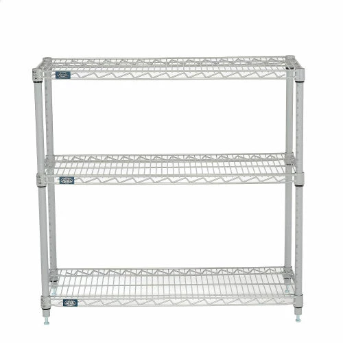 Nexel®, Nexelate®, Silver Epoxy, 3 Tier, Wire Shelving Starter Unit, 48"W x 14"D x 34"H 3 Nexel®, Nexelate®, Silver Epoxy, 3 Tier, Wire Shelving Starter Unit, 48"W x 14"D x 34"H - Image 3
